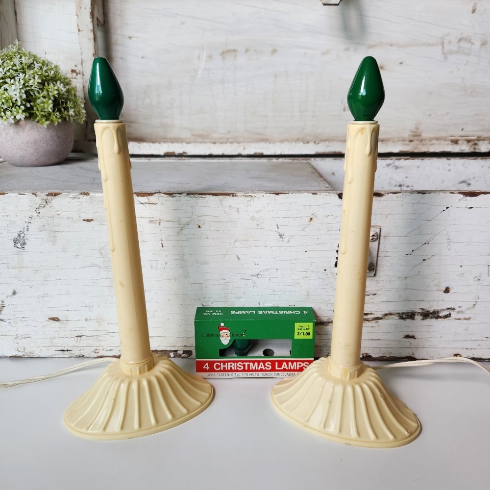 Pair Vintage Electric Window Christmas CandleStick Light, Plastic Drip Candle - Picture 10 of 10